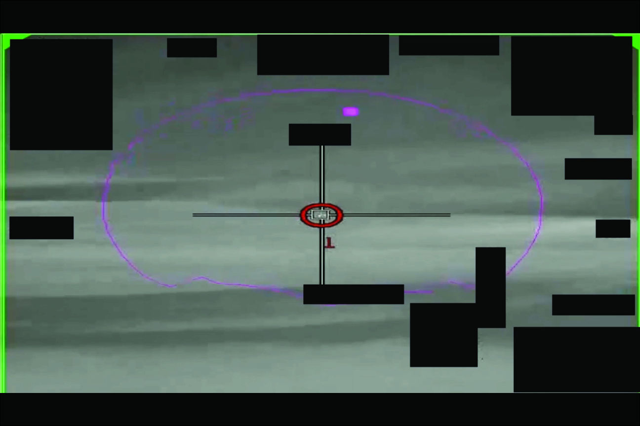 FLIR capture showing tracked object with targeting ellipse, Middle East 2020