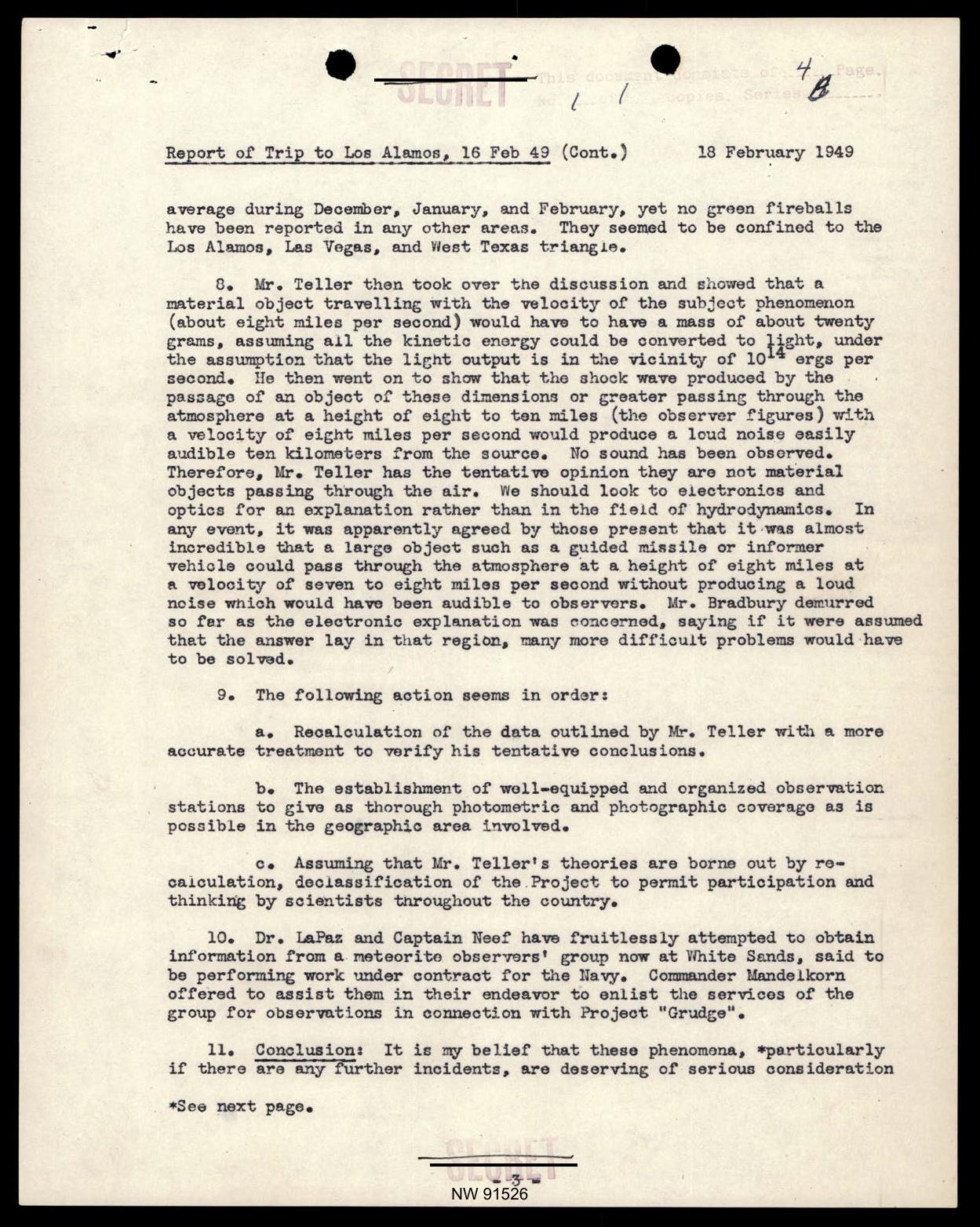Sandia correspondence naming Edward Teller, 1949